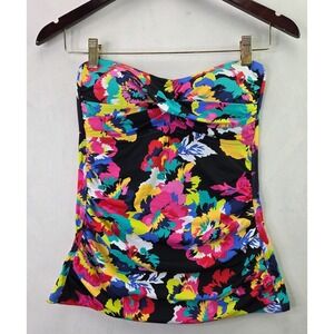 Anne Cole Swim Top Women's Medium Multi Floral Strapless Twist Front Bandeaukini